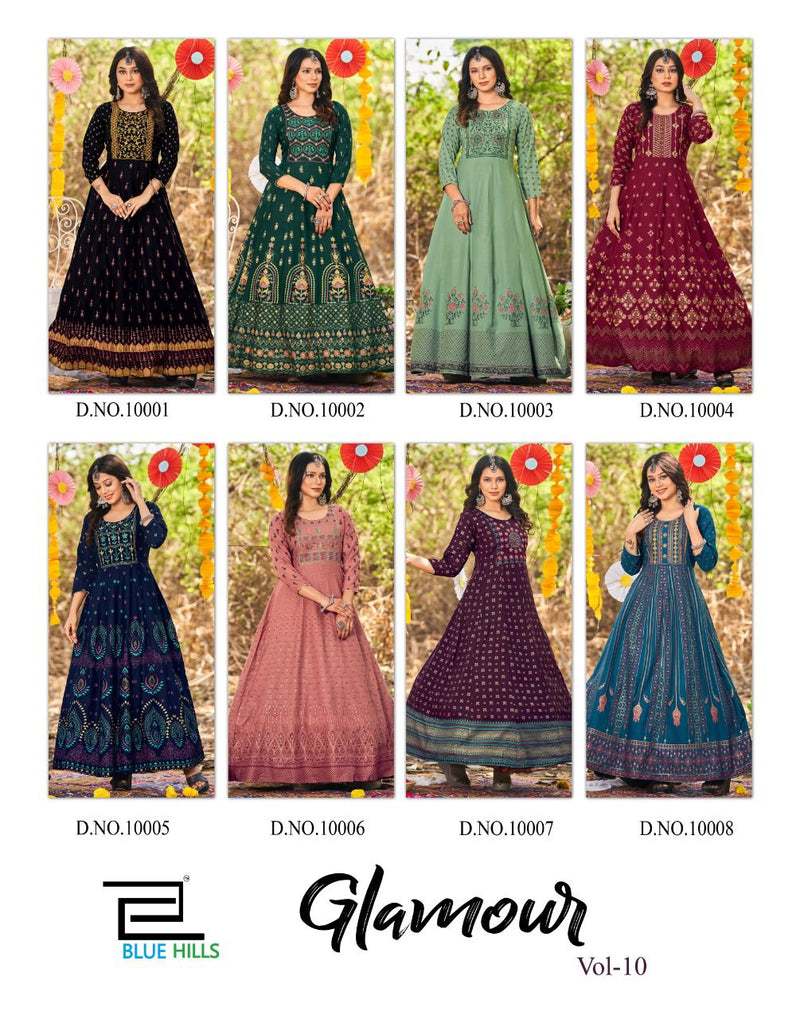 Blue Hills Glamour Vol 10 Rayon Embroidered Party Wear Gown Type Long Kurtis