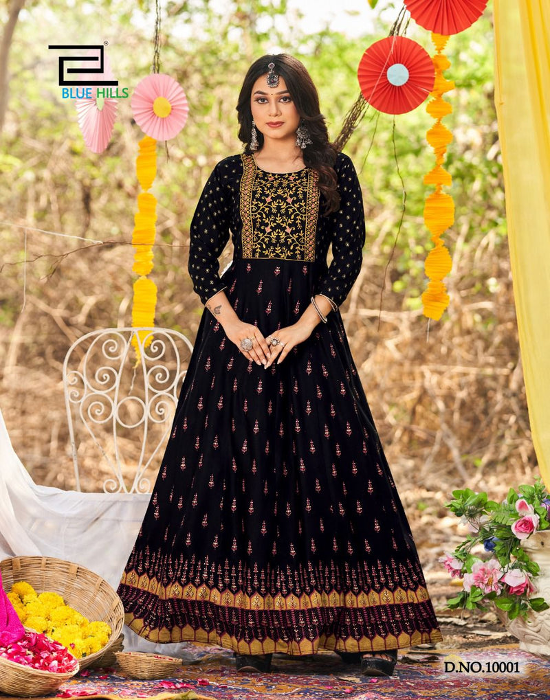 Blue Hills Glamour Vol 10 Rayon Embroidered Party Wear Gown Type Long Kurtis