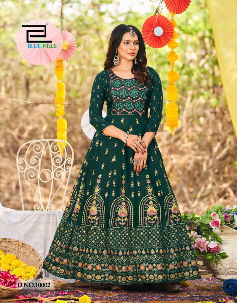 Blue Hills Glamour Vol 10 Rayon Embroidered Party Wear Gown Type Long Kurtis