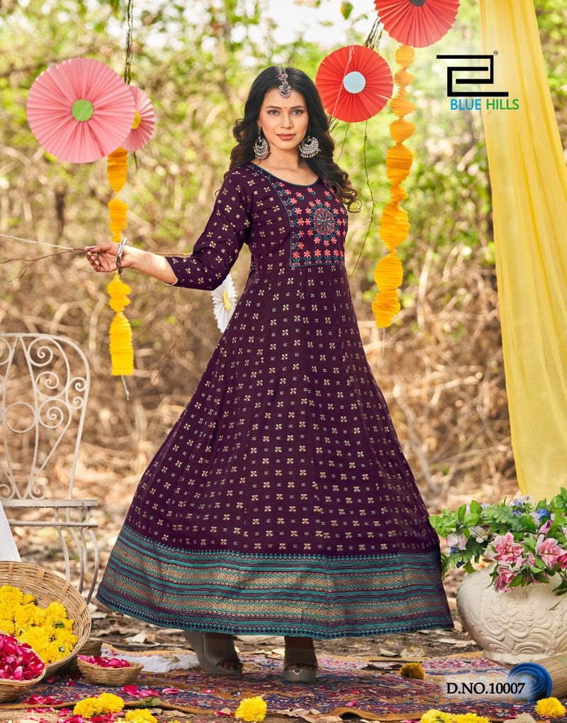 Blue Hills Glamour Vol 10 Rayon Embroidered Party Wear Gown Type Long Kurtis