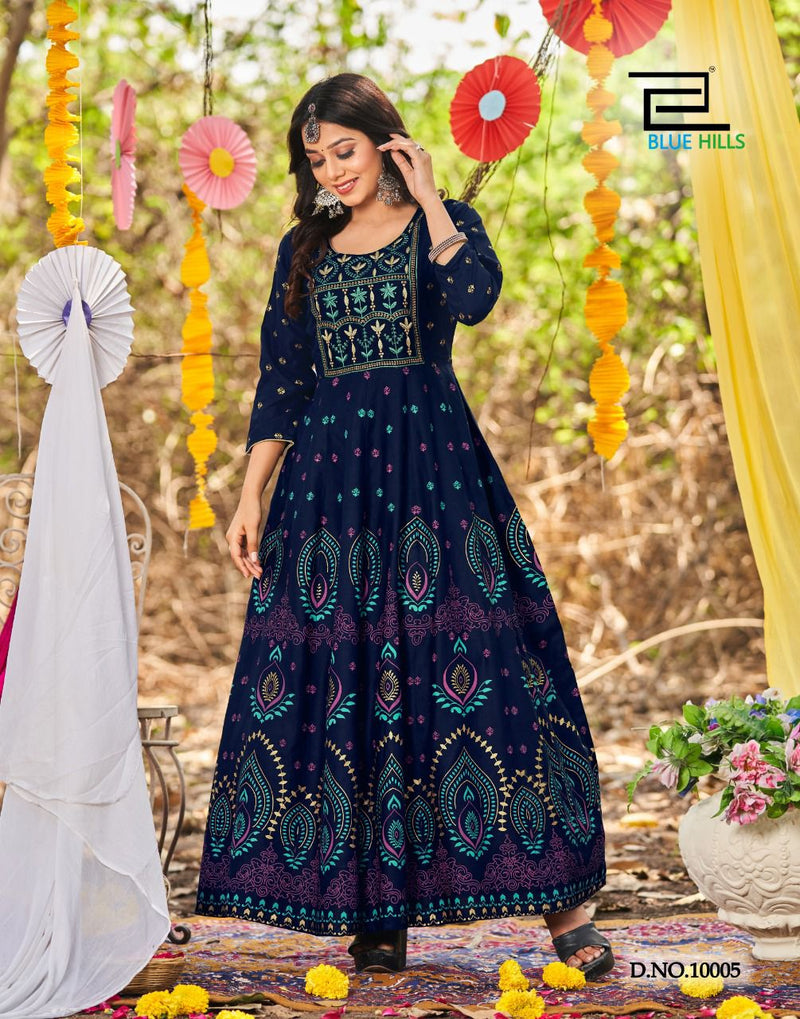 Blue Hills Glamour Vol 10 Rayon Embroidered Party Wear Gown Type Long Kurtis