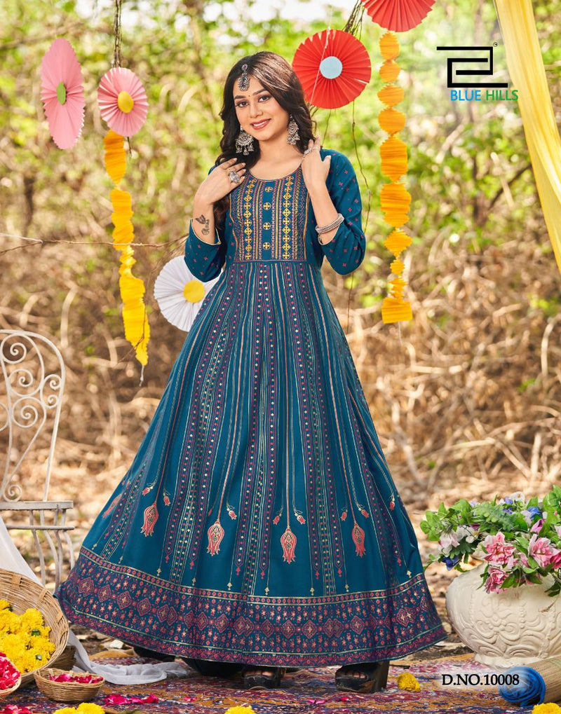 Blue Hills Glamour Vol 10 Rayon Embroidered Party Wear Gown Type Long Kurtis