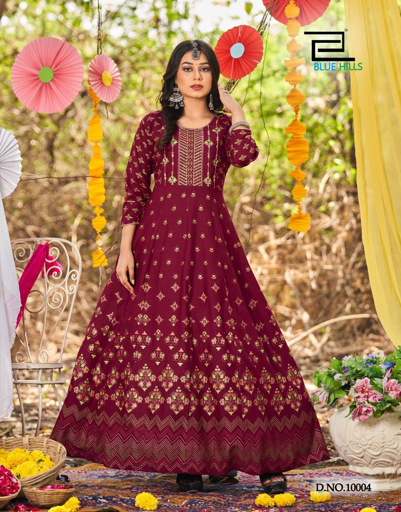 Blue Hills Glamour Vol 10 Rayon Embroidered Party Wear Gown Type Long Kurtis
