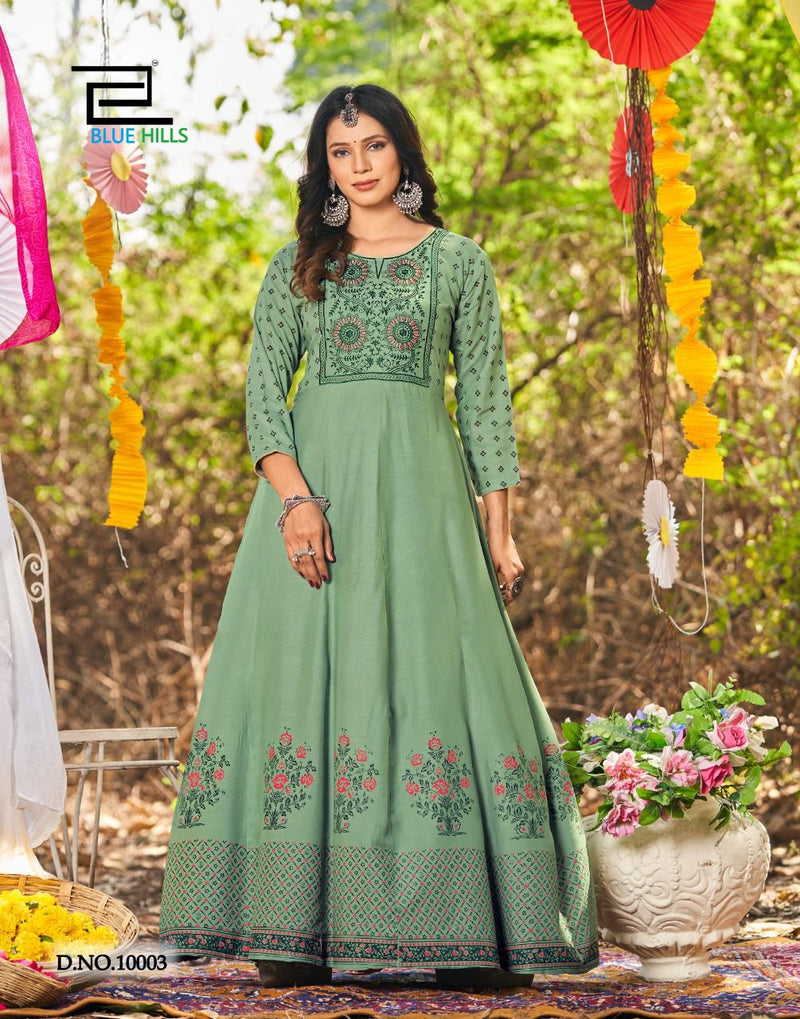 Blue Hills Glamour Vol 10 Rayon Embroidered Party Wear Gown Type Long Kurtis