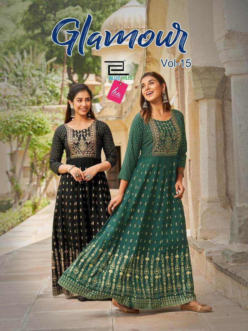 Blue Hills Glamour Vol 15 Rayon With Fancy work Stylish Designer Anarkali Gown