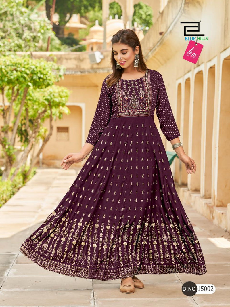 Blue Hills Glamour Vol 15 Rayon With Fancy work Stylish Designer Anarkali Gown