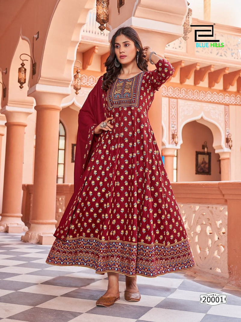Blue Hills Glamour Vol 20 Rayon With Printed Work Stylish Designer Casual Look Long Gown