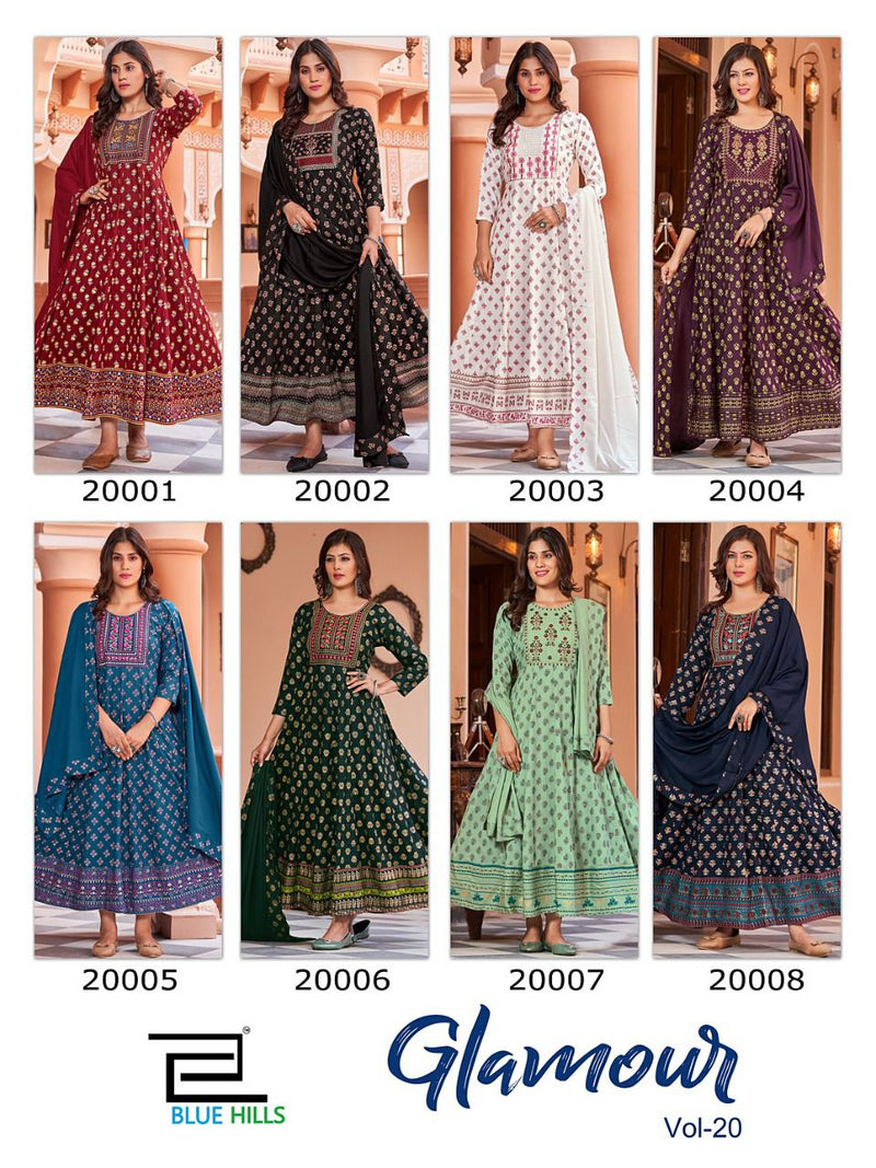 Blue Hills Glamour Vol 20 Rayon With Printed Work Stylish Designer Casual Look Long Gown