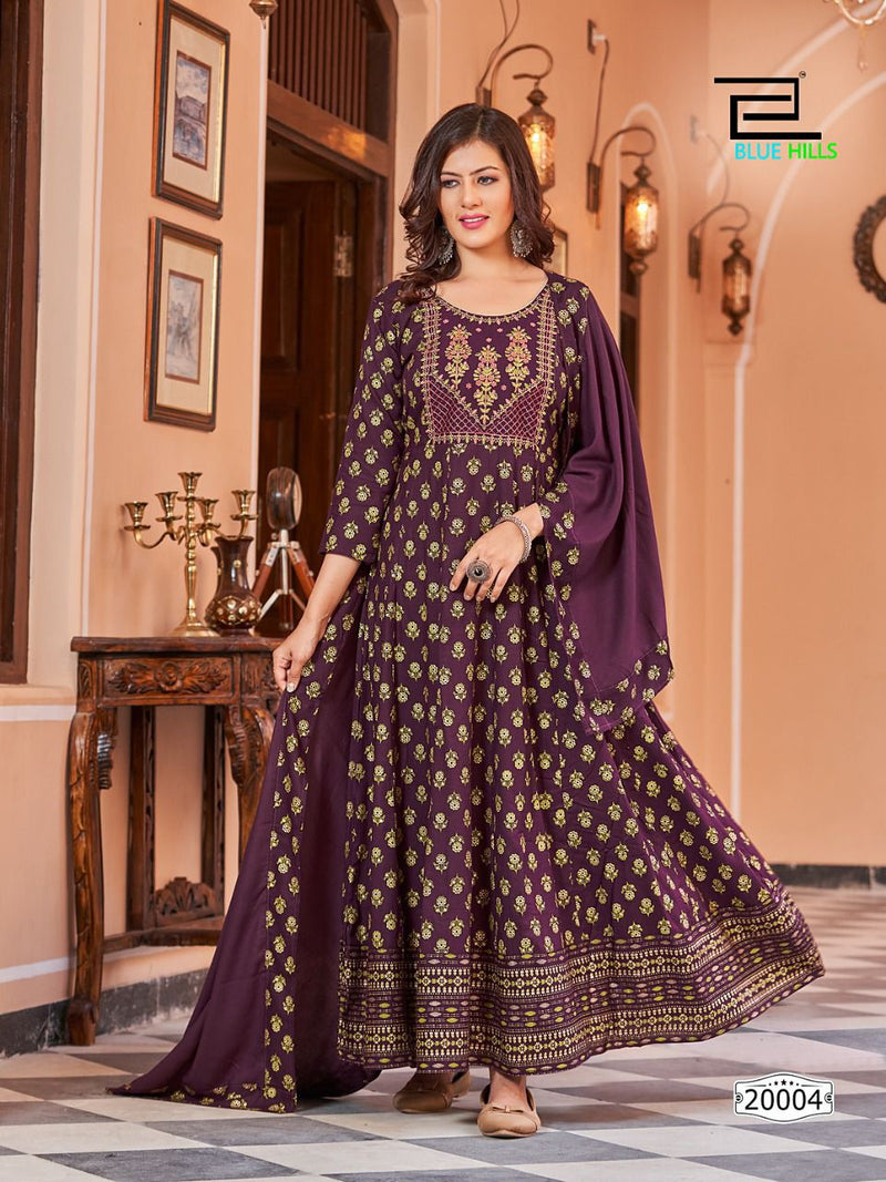 Blue Hills Glamour Vol 20 Rayon With Printed Work Stylish Designer Casual Look Long Gown