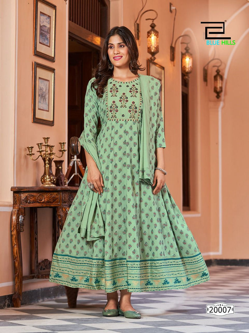 Blue Hills Glamour Vol 20 Rayon With Printed Work Stylish Designer Casual Look Long Gown