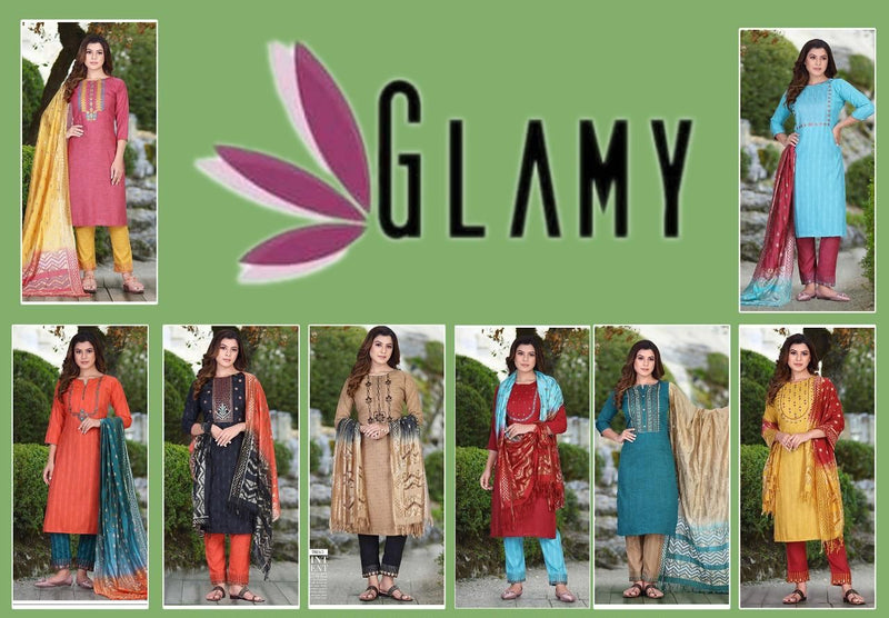 MF Glamy Vol 1 Rayon Fancy Office Wear Kurtis With Bottom & Dupatta
