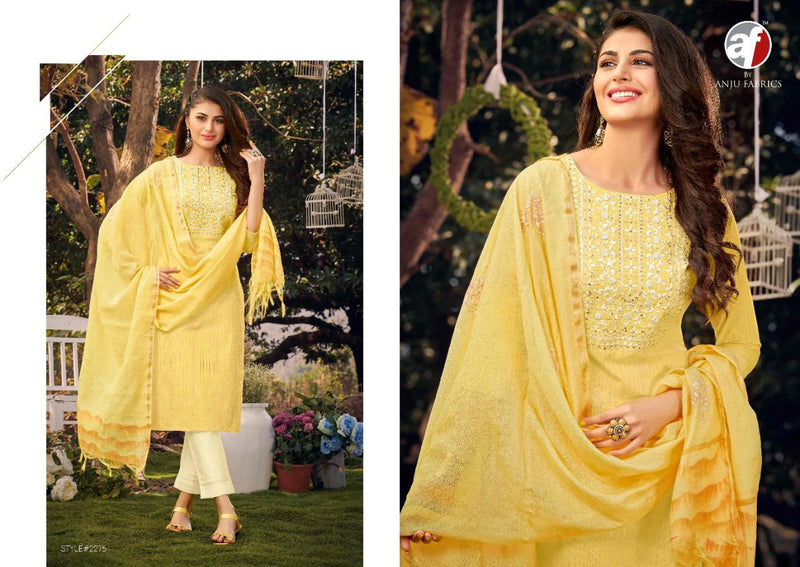 Anju Fabrics Glazze Cotton Embroidered Party Wear Kurtis With Bottom & Dupatta