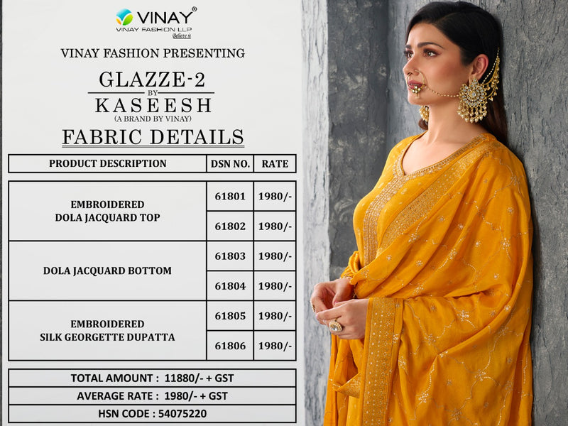 Vinay Fashion Glazze Vol 2 Jacquard With Beautiful Embroidery Work Stylish Designer Festive Wear Salwar Kameez