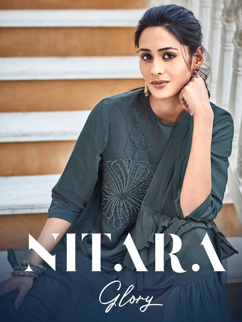 Nitara Glory Viscose Silk Heavy Modern Designer Party Wear Kurtis With Bottom & Dupatta