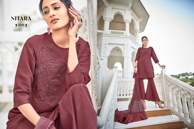 Nitara Glory Viscose Silk Heavy Modern Designer Party Wear Kurtis With Bottom & Dupatta
