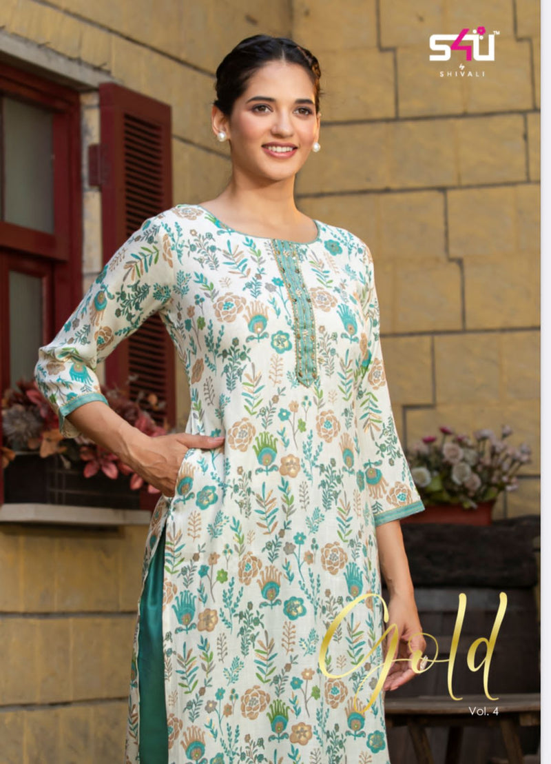 S4u Shivali Gold Vol 4 Rayon Fancy Causal Wear Kurti