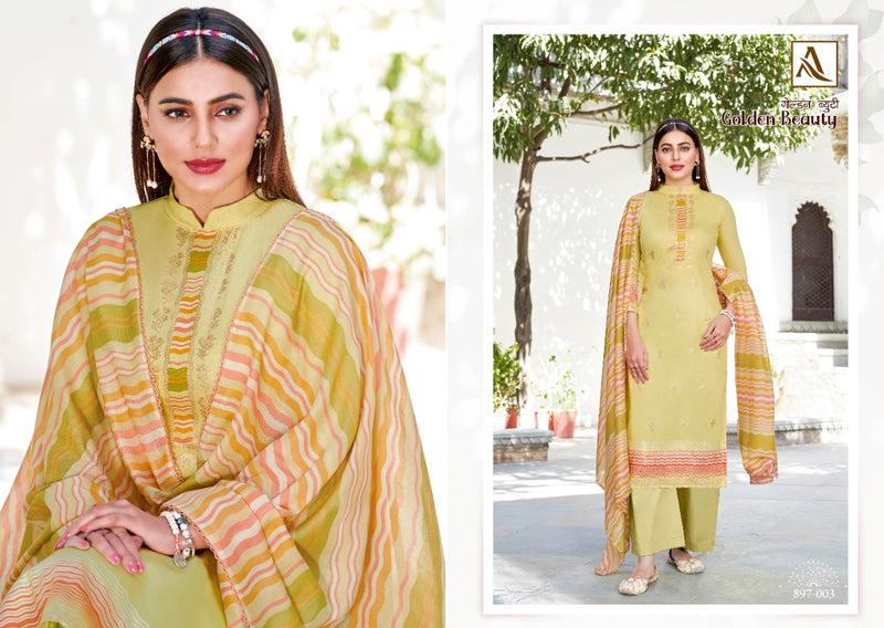 Alok Suits Golden Beauty Jam Cotton Party Wear Salwar Kameez With Fancy Gold Foil Prints