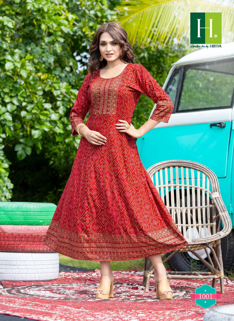 Hirwa Golden Sunlight Vol 2 Rayon With Printed Work Stylish Designer Fancy Long Kurti