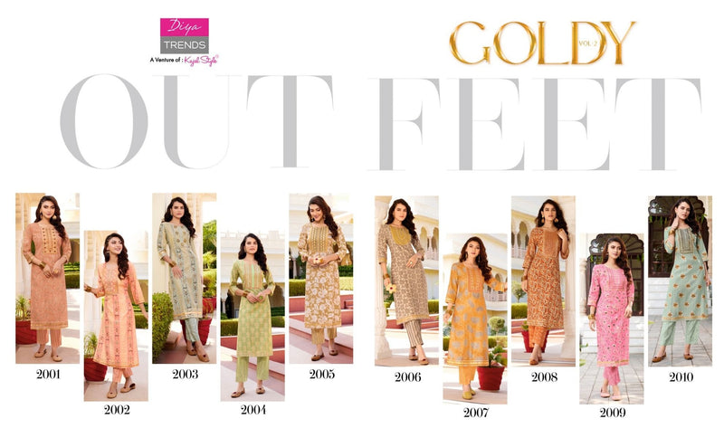 Diya Trends Goldy Vol 2 Chanderi Printed With Heavy Embroidery Work Stylish Designer Casual Wear Kurti