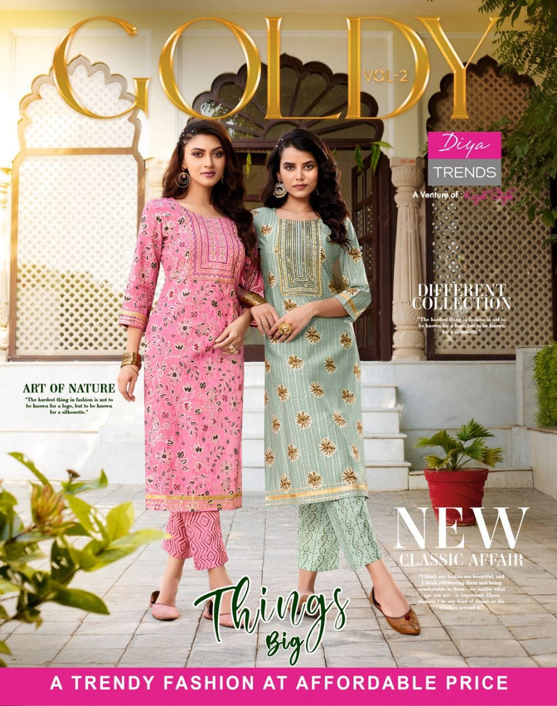 Diya Trends Goldy Vol 2 Chanderi Printed With Heavy Embroidery Work Stylish Designer Casual Wear Kurti
