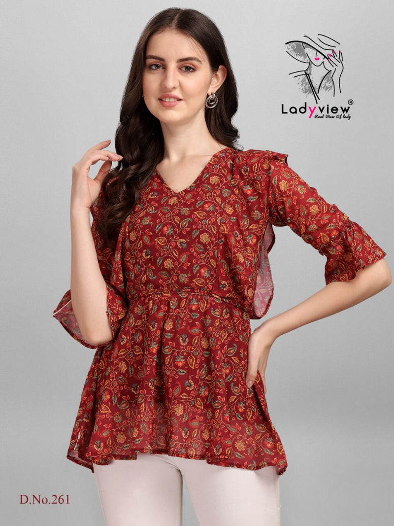 Ladyvies Gorgeous Georgette With Printed Work Stylish Designer Western Top Fancy Kurti