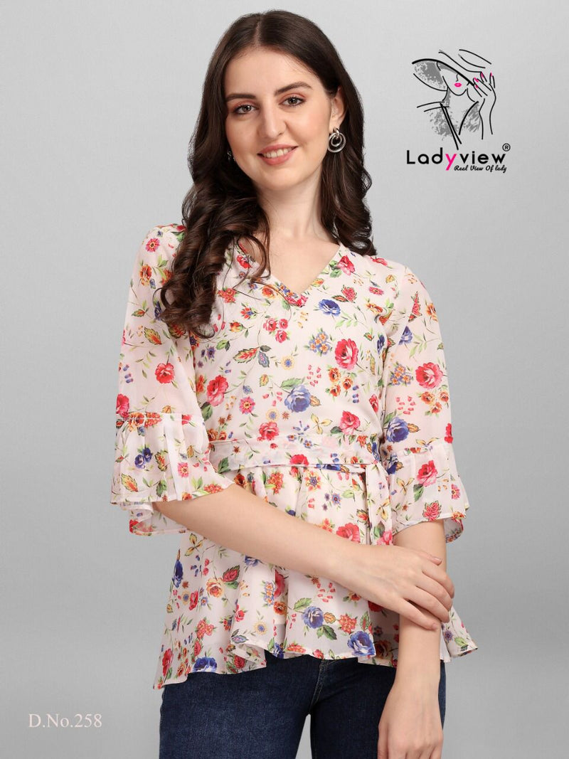 Ladyvies Gorgeous Georgette With Printed Work Stylish Designer Western Top Fancy Kurti