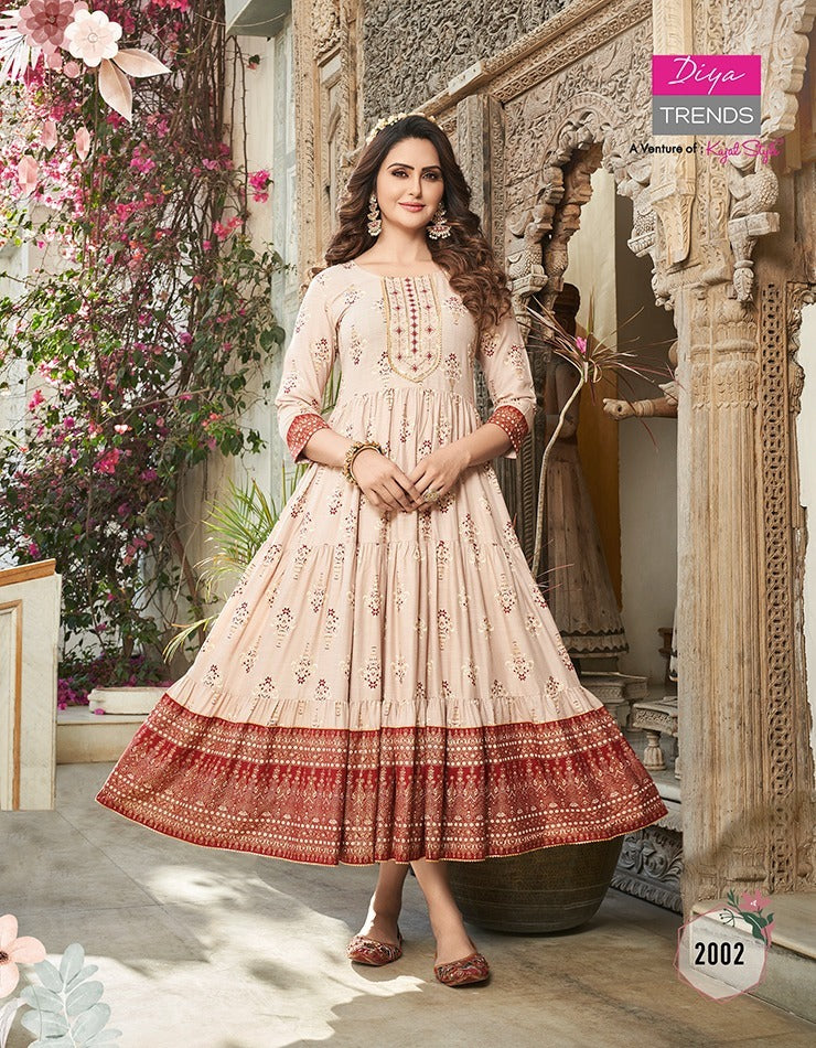 Diya Trends Groom Vol 2 Rayon Designer Long Gown Style Party Wear Kurtis