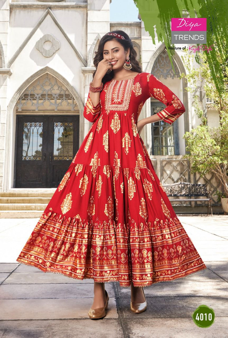 Diya Trends Groom Vol 4 Rayon With Heavy Embroidery Work Stylish Designer Casual Look Kurti