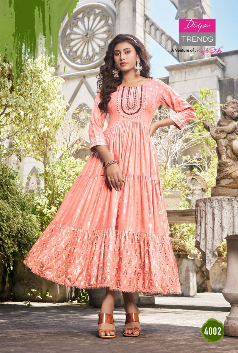 Diya Trends Groom Vol 4 Rayon With Heavy Embroidery Work Stylish Designer Casual Look Kurti