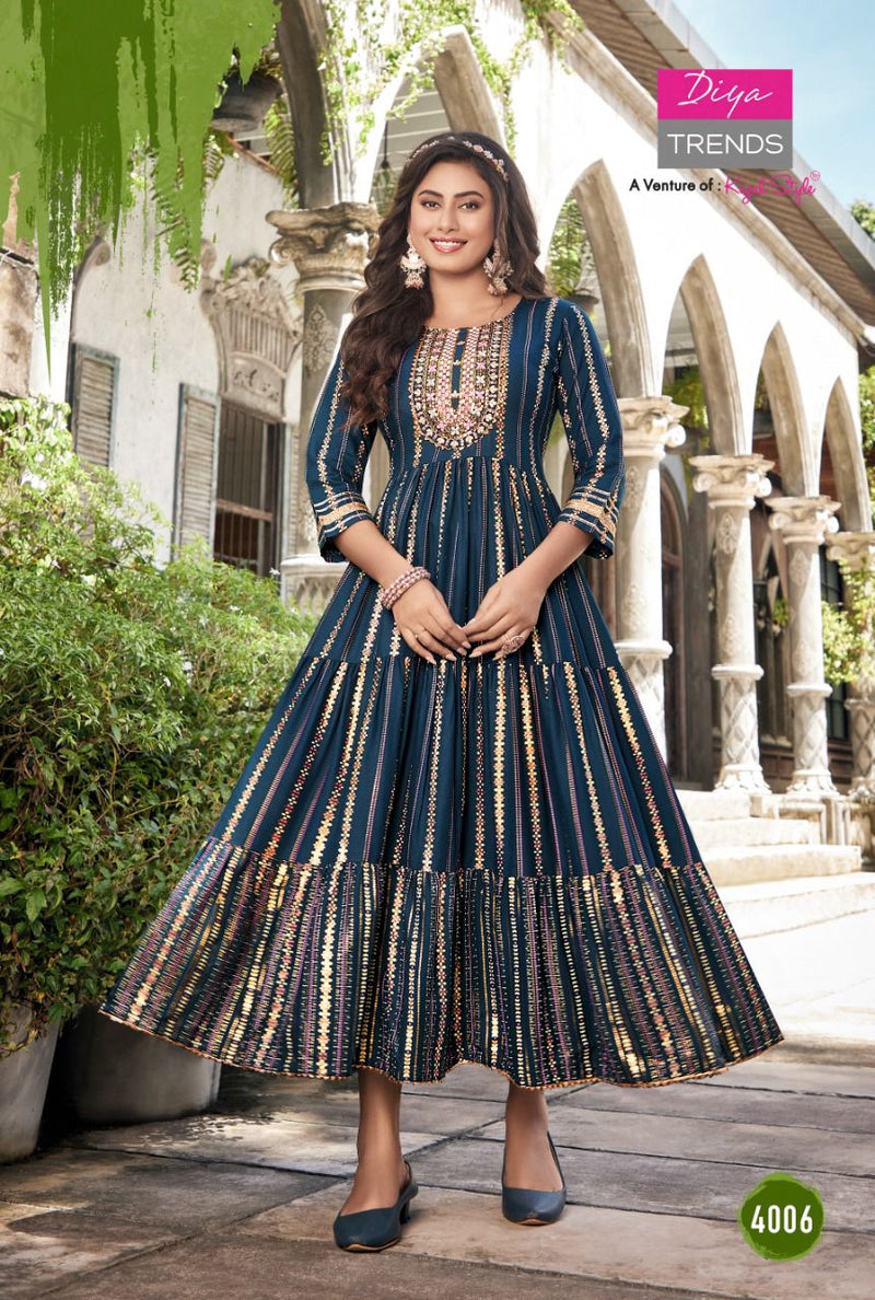 Diya Trends Groom Vol 4 Rayon With Heavy Embroidery Work Stylish Designer Casual Look Kurti