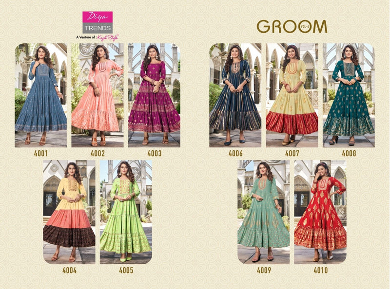 Diya Trends Groom Vol 4 Rayon With Heavy Embroidery Work Stylish Designer Casual Look Kurti