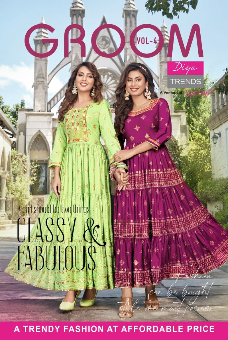 Diya Trends Groom Vol 4 Rayon With Heavy Embroidery Work Stylish Designer Casual Look Kurti
