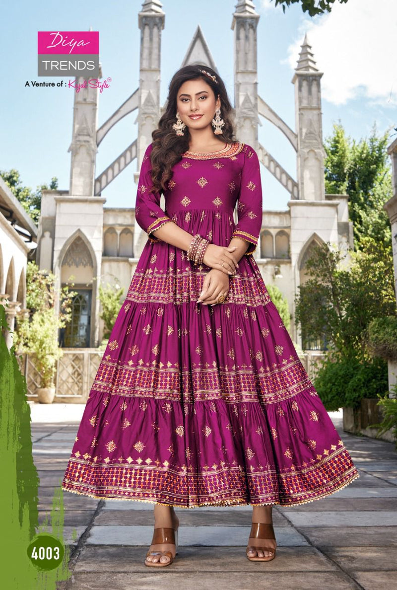 Diya Trends Groom Vol 4 Rayon With Heavy Embroidery Work Stylish Designer Casual Look Kurti