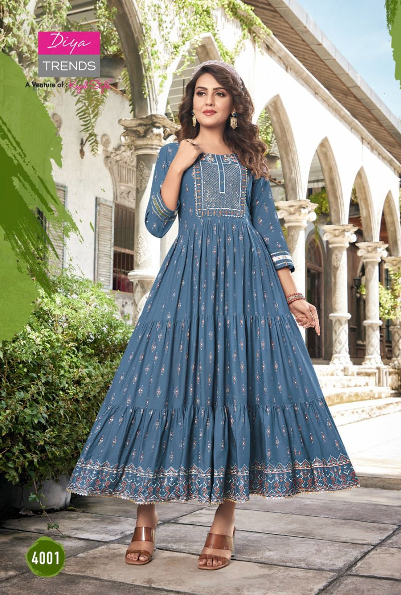 Diya Trends Groom Vol 4 Rayon With Heavy Embroidery Work Stylish Designer Casual Look Kurti