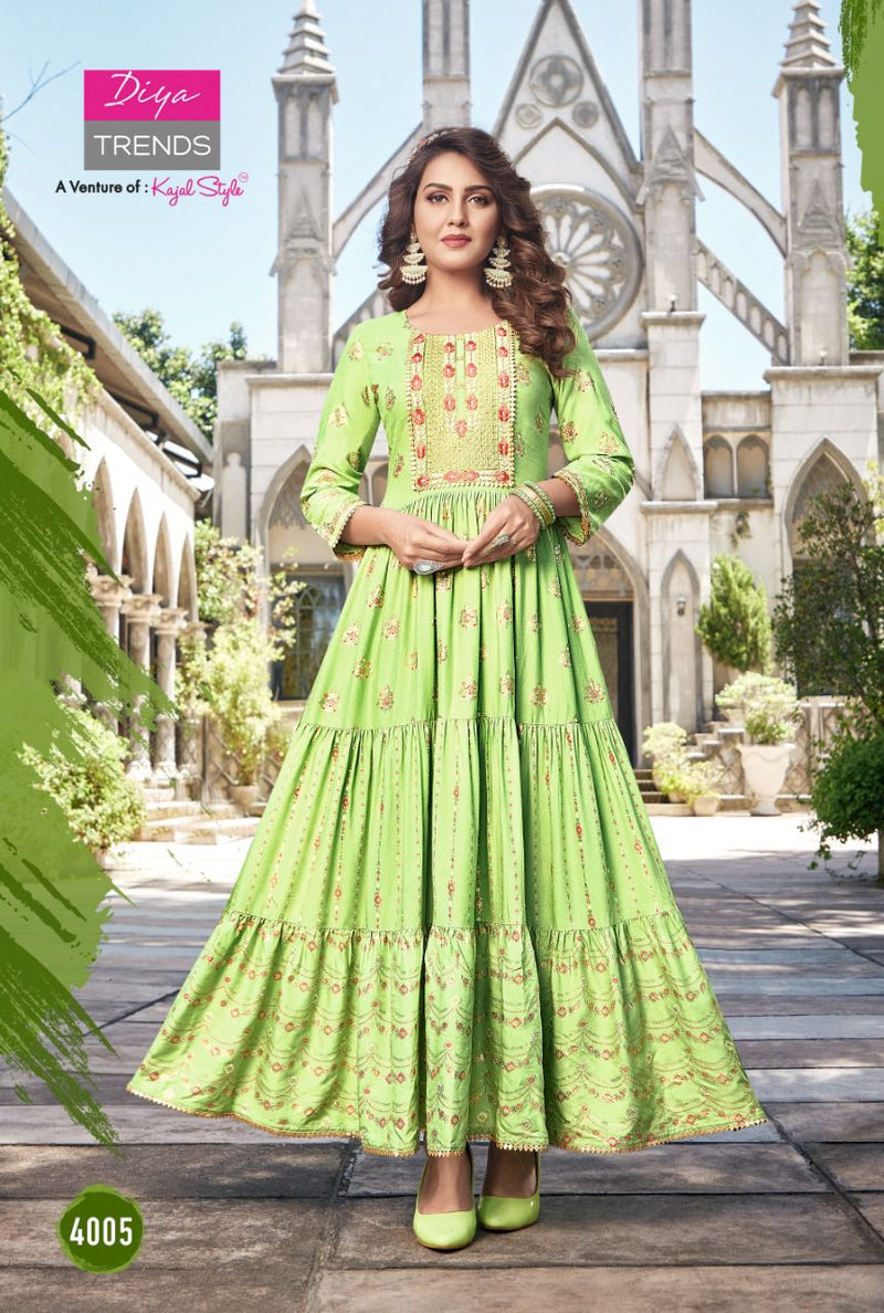 Diya Trends Groom Vol 4 Rayon With Heavy Embroidery Work Stylish Designer Casual Look Kurti