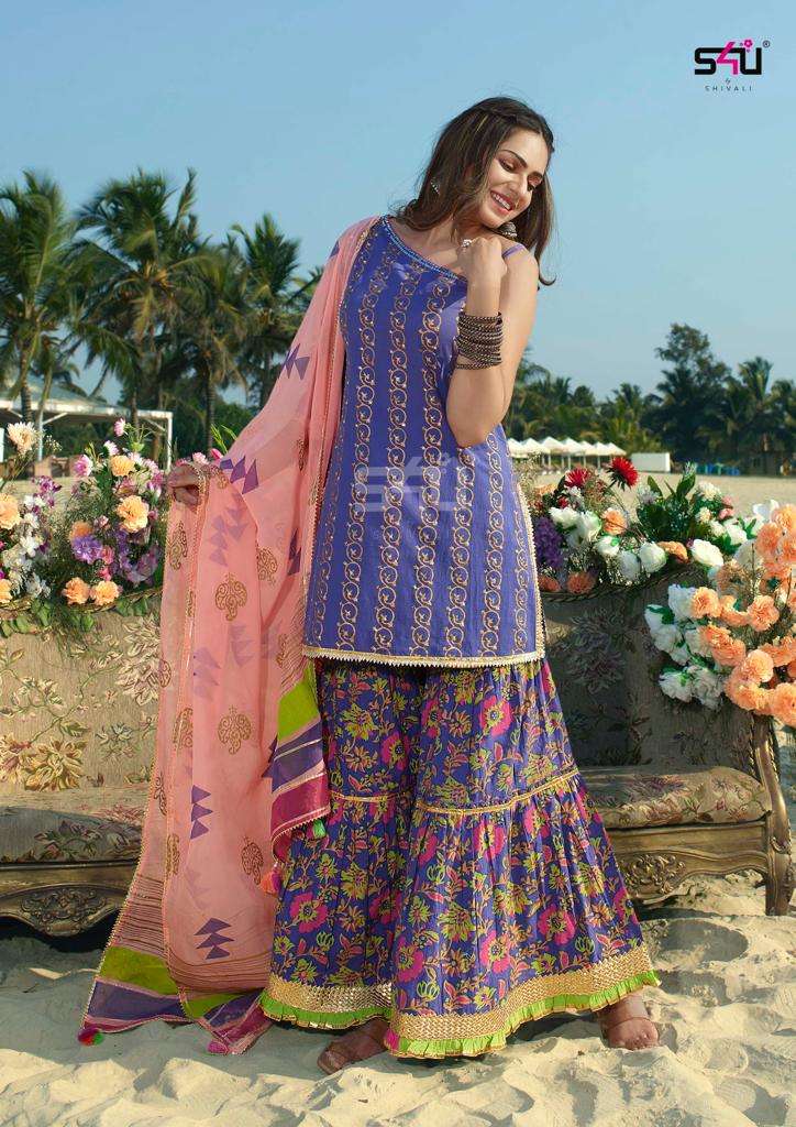 S4U Shivali Gulabo Vol 4 Cotton Floral Printed Party Wear Kurtis With Sharara & Dupatta