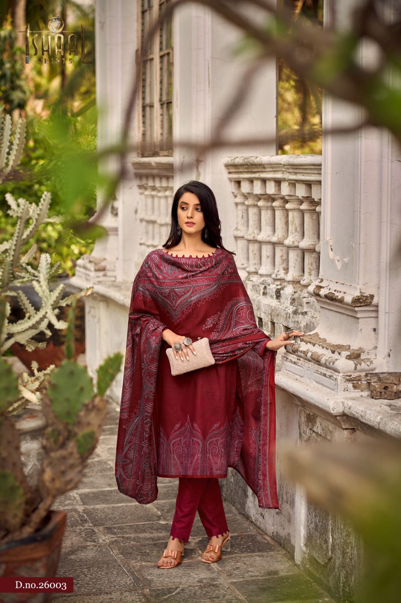 Ishaal Prints Gulmohar Vol 26 Pure Lawn Cotton Collection Heavy Mal Dupatta Printed Designer Salwar Kameez