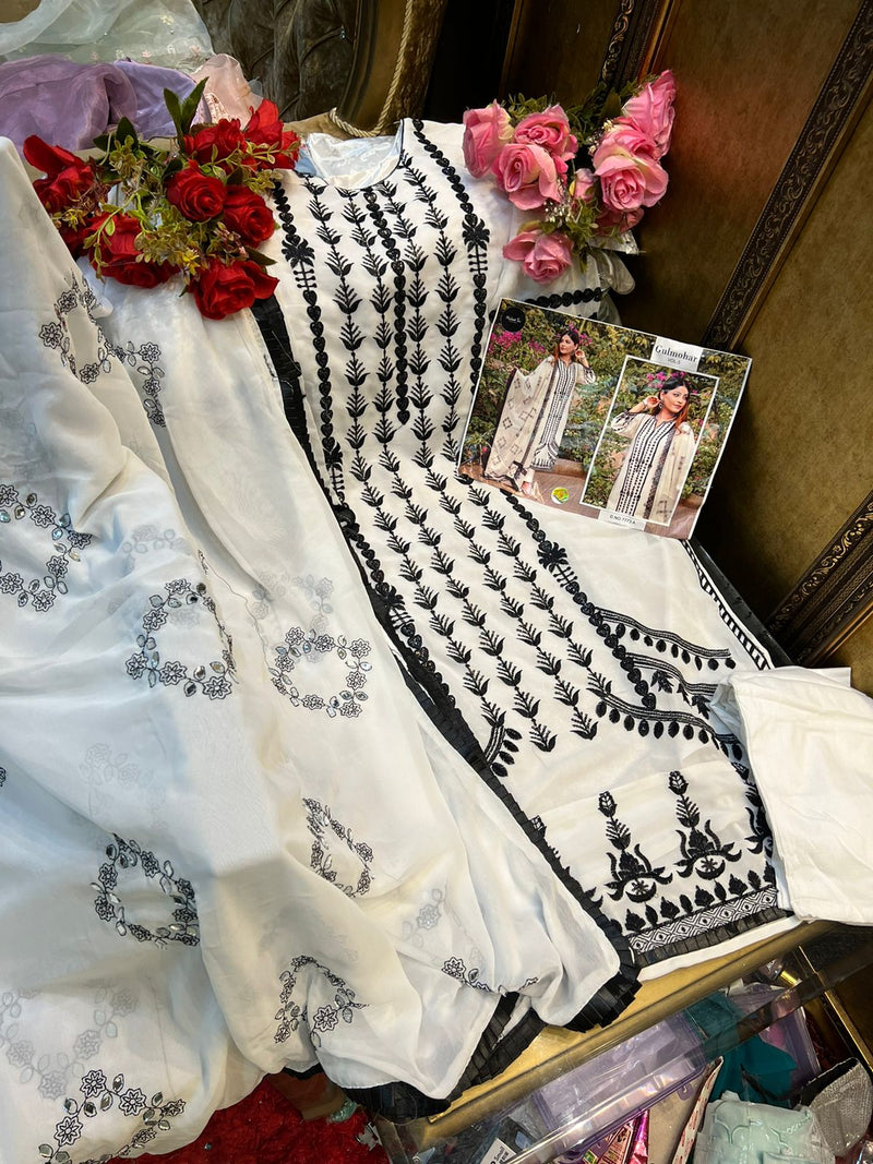 Mehboob Tex Gulmohar Vol 3 Georgette Embroidered Party Wear Kurtis With Bottom & Dupatta