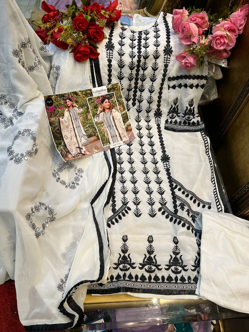 Mehboob Tex Gulmohar Vol 3 Georgette Embroidered Party Wear Kurtis With Bottom & Dupatta
