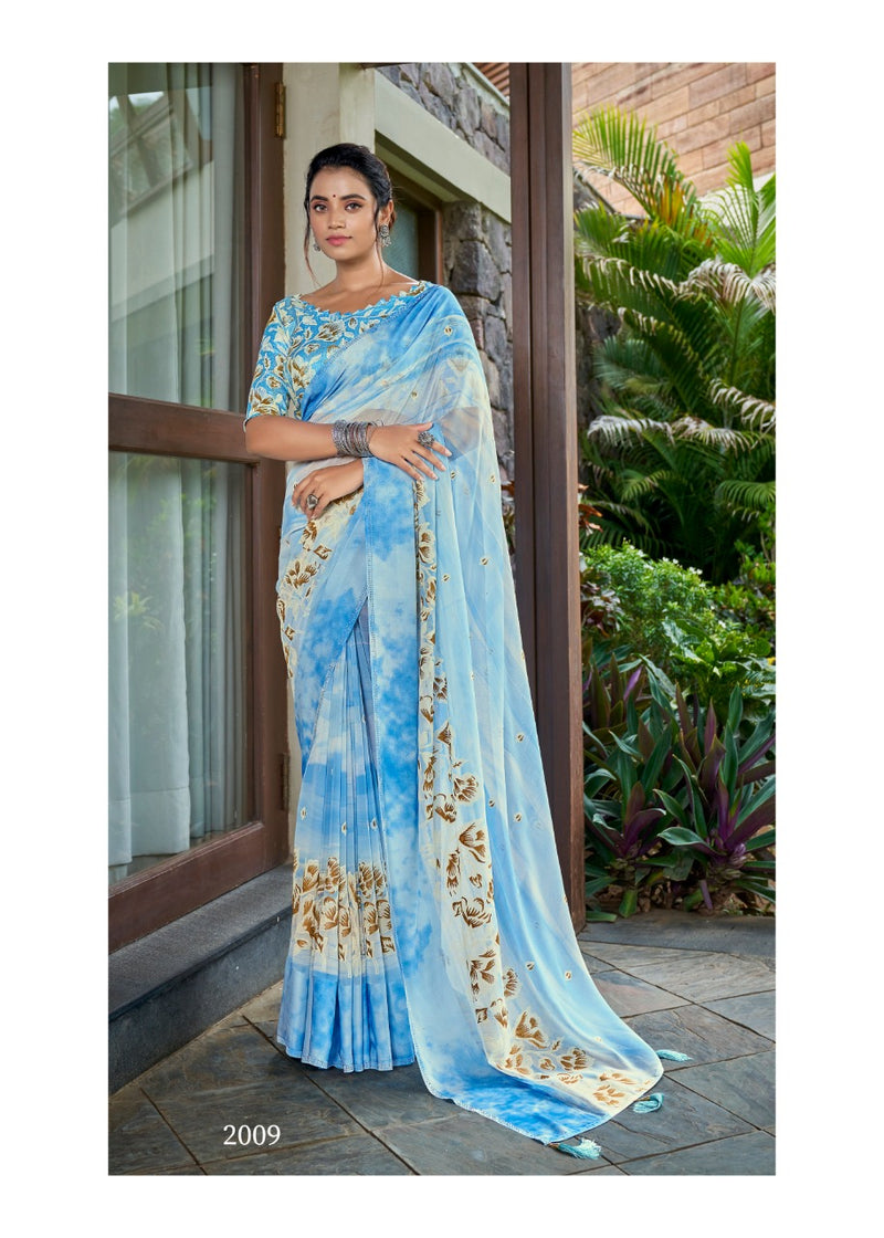 Kashvi Creation Gulnaaz Georgette With Foil Prints Beautiful Party Wear Sarees