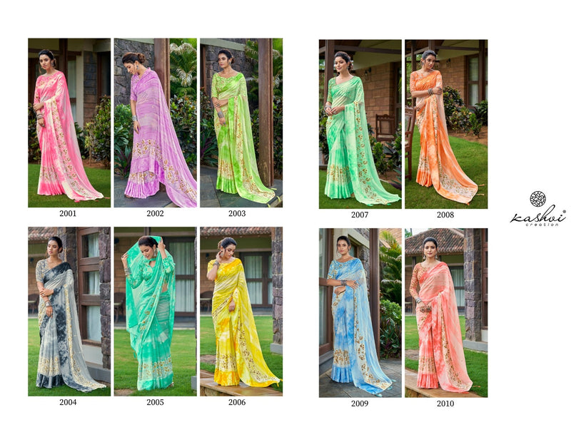Kashvi Creation Gulnaaz Georgette With Foil Prints Beautiful Party Wear Sarees