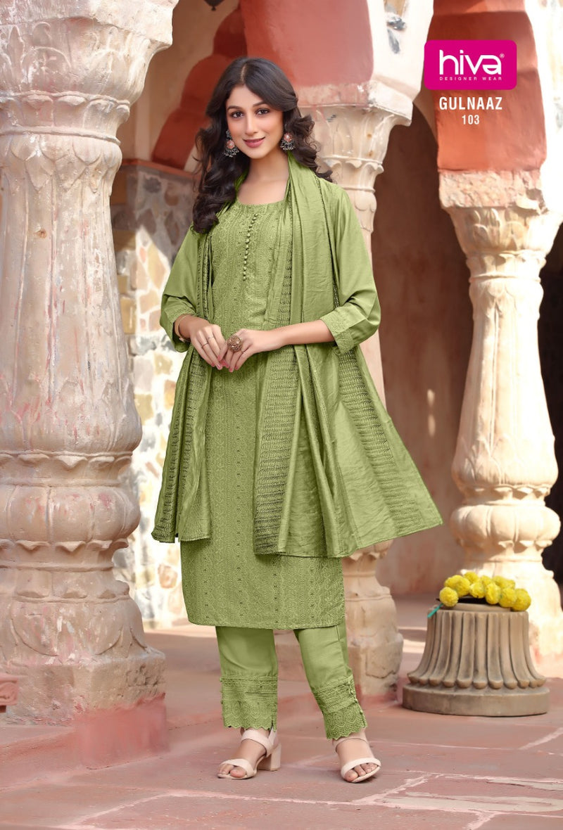 Hiva Gulnaaz Chinon With Fancy Work Stylish Designer Beautiful Look Fancy Kurti