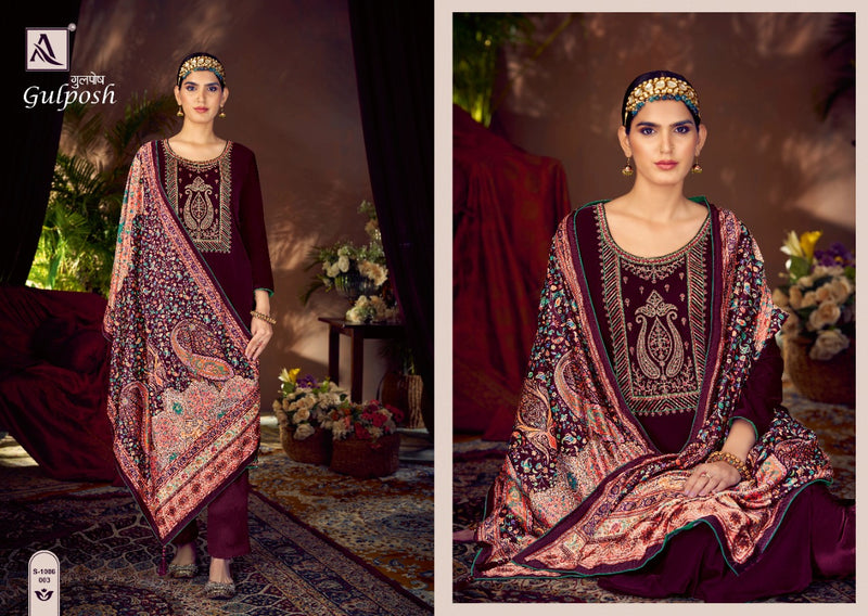 Alok Suit Gulposh Pashmina Winter Look With Heavy Embroidery Work Stylish Designer Festive Wear Salwar Suit