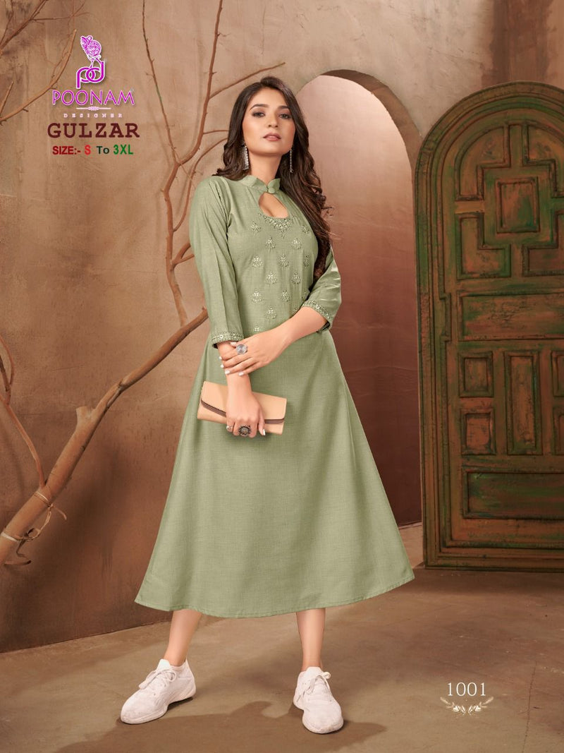 Poonam Designer Gulzar Pure Malai Cotton Fancy Gown Style Party Wear Kurtis