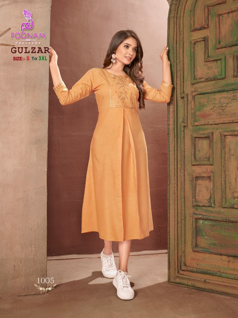 Poonam Designer Gulzar Pure Malai Cotton Fancy Gown Style Party Wear Kurtis
