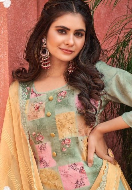 Four Dots Gungun Muslin Fancy Stylish Digital Printed Party Wear Salwar Suits