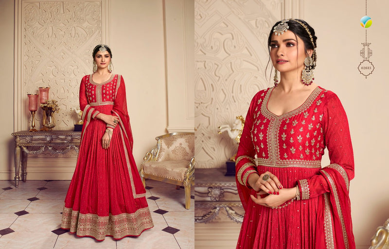 Vinay Fashion Kaseesh Gunjita Silk Chiffon Kali Sequence Embroidery Work Readymade Dress Heavy Designer Partywear Kurti