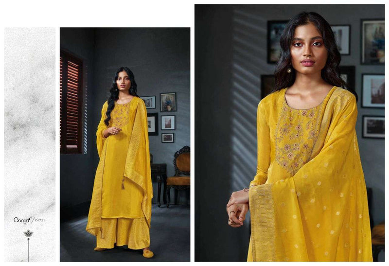 Ganga Belamour Habutai Silk With Embroidery And Hand Work  Suit