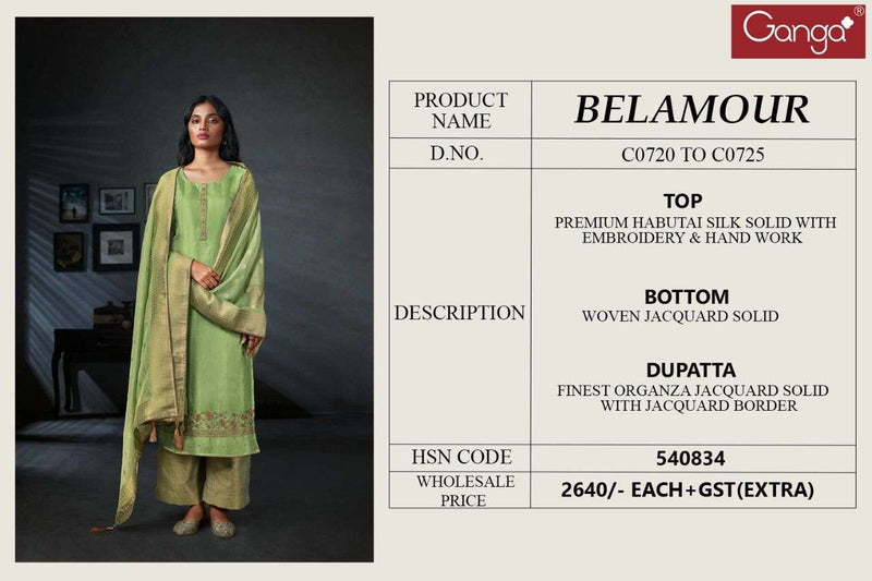 Ganga Belamour Habutai Silk With Embroidery And Hand Work  Suit