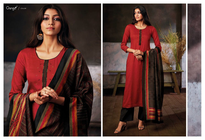 Ganga Hera Cotton Satin Printed With Embroidery Suit